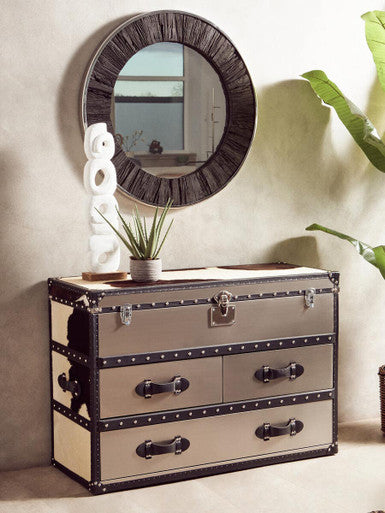 Kensington Townhouse Black And White Genuine Cowhide 3 Drawer Cabinet