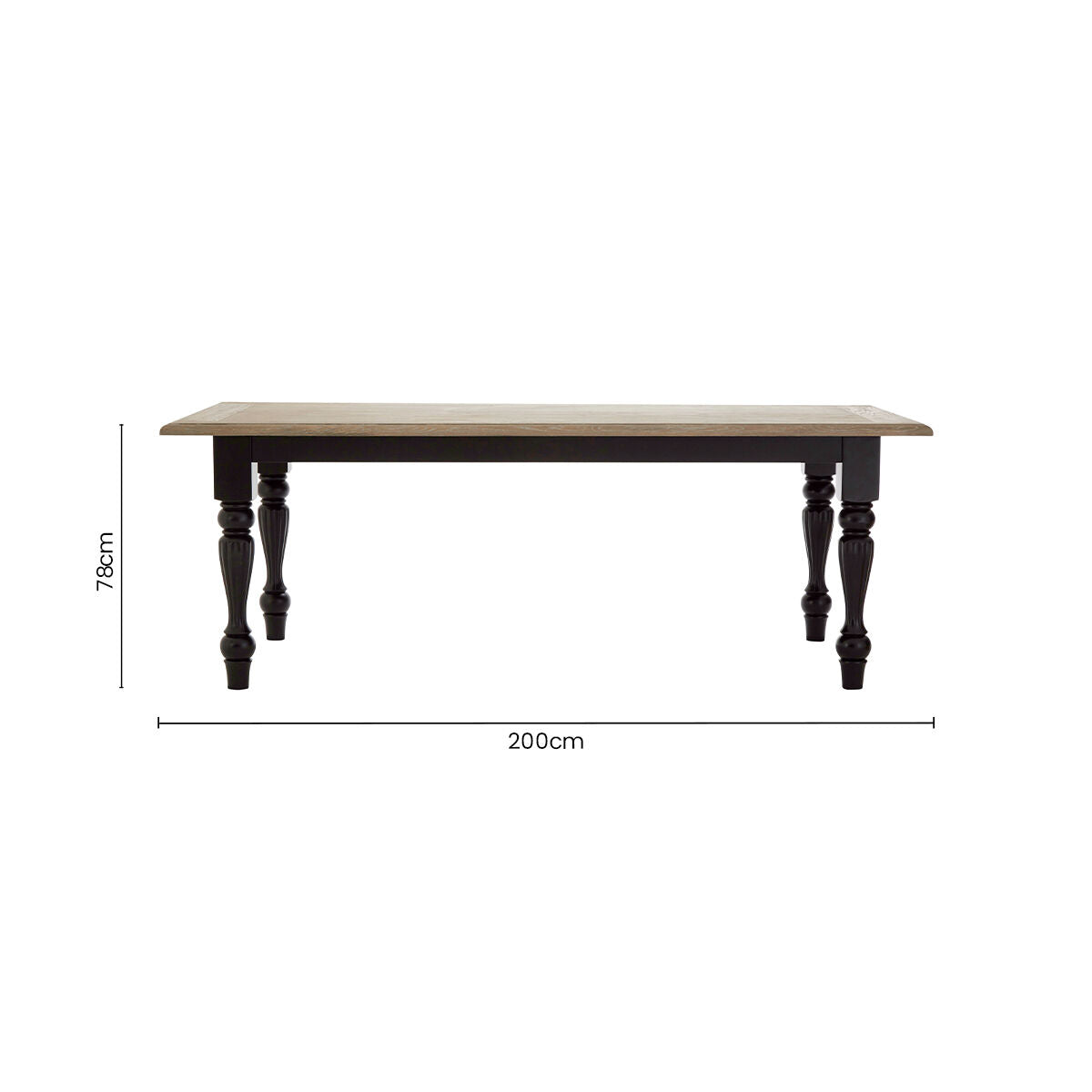 Natural Oak Veneer Wooden Dining Table with Black Carved Birchwood Legs | Kensington Townhouse