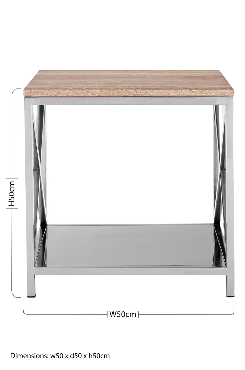 Natural Oak Wood Square Side Table with Metal Frame | Chiswick