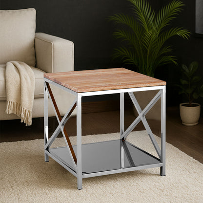 Natural Oak Wood Square Side Table with Metal Frame | Chiswick