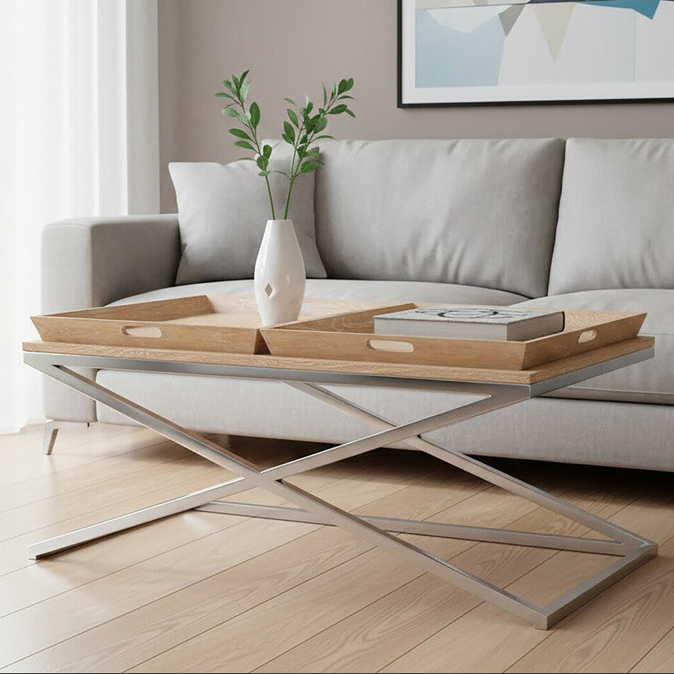 Silver Oak Wood Coffee Table with 2 Removable Tray Tops | Holland Park