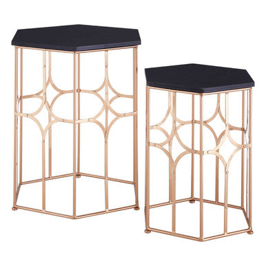 Lexa Rose Gold and Black Set Of Two Side Tables