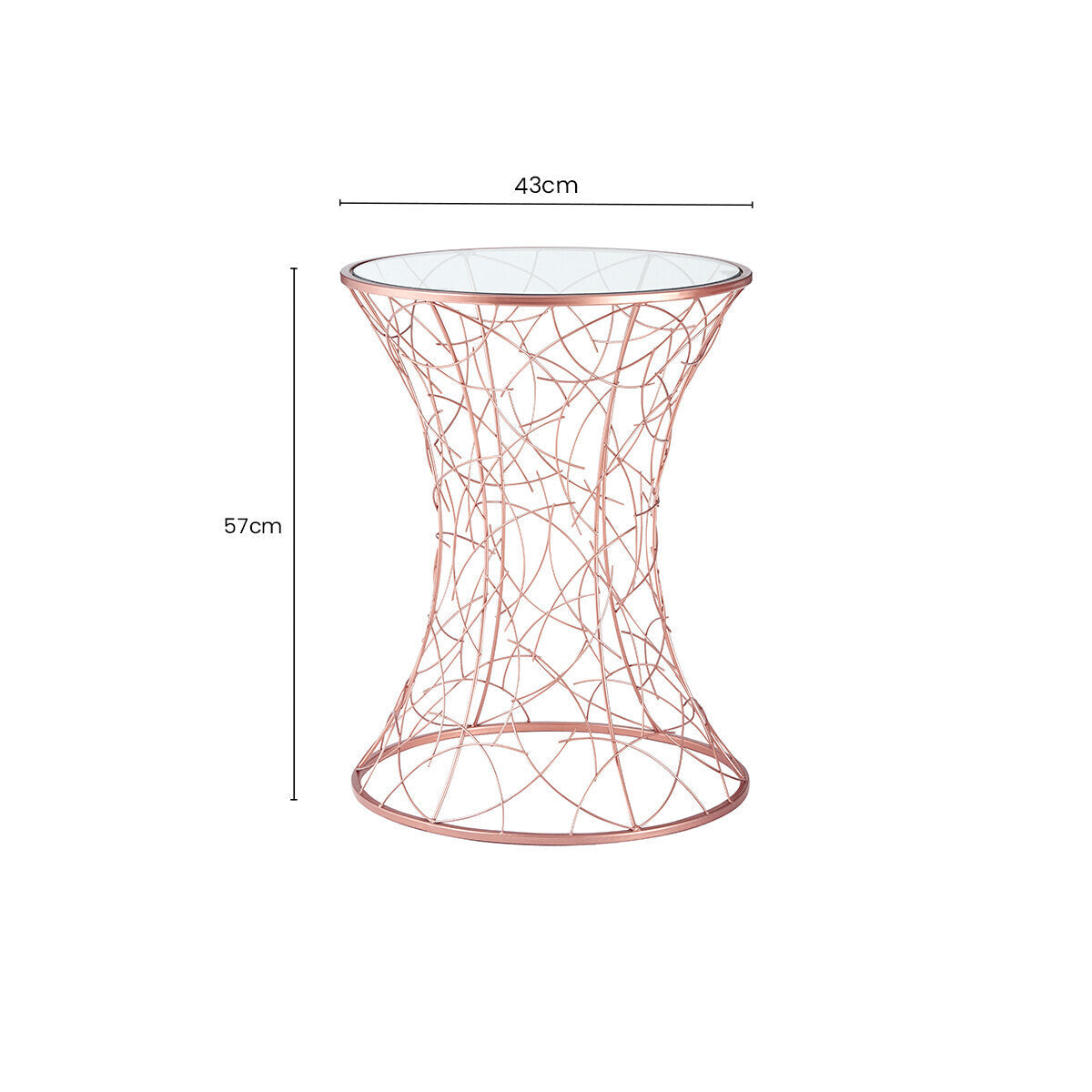 Concave Glass Top Round Table with Rose Gold Hourglass Frame | Lexa