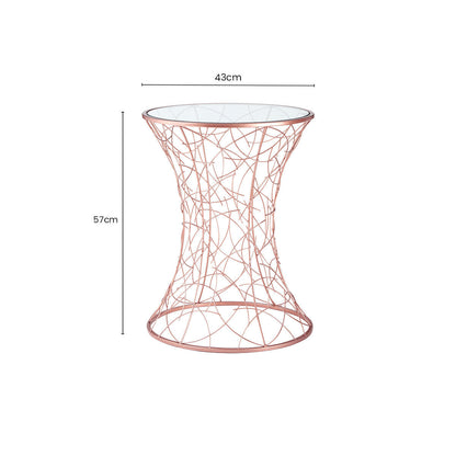 Concave Glass Top Round Table with Rose Gold Hourglass Frame | Lexa