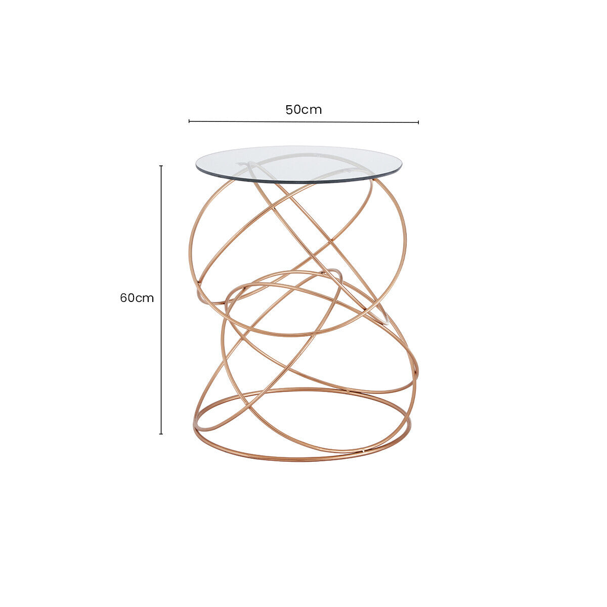 Rose Gold Round Table with Tempered Glass Surface and Geometric Detailing | Lexa