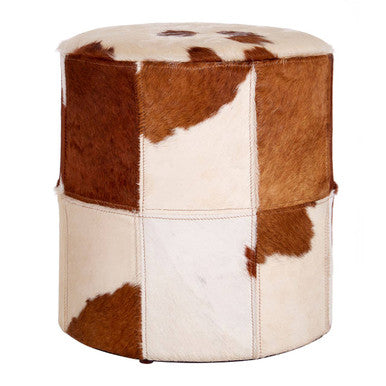 Kensington Townhouse Brown And White Cowhide Hair on Leather Stool