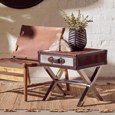 Kensington Townhouse Brown And White Genuine Cowhide One Drawer Table