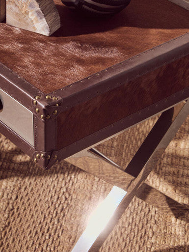 Kensington Townhouse Brown And White Genuine Cowhide One Drawer Table