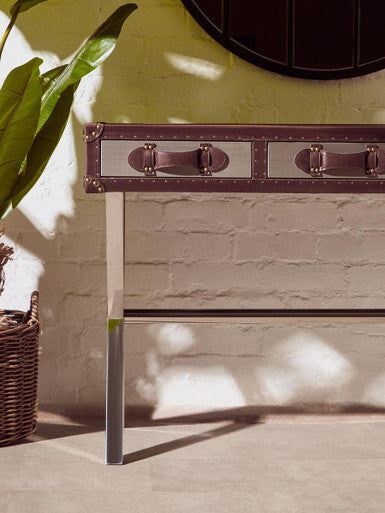 Kensington Townhouse Brown And White Genuine Cowhide Console Table