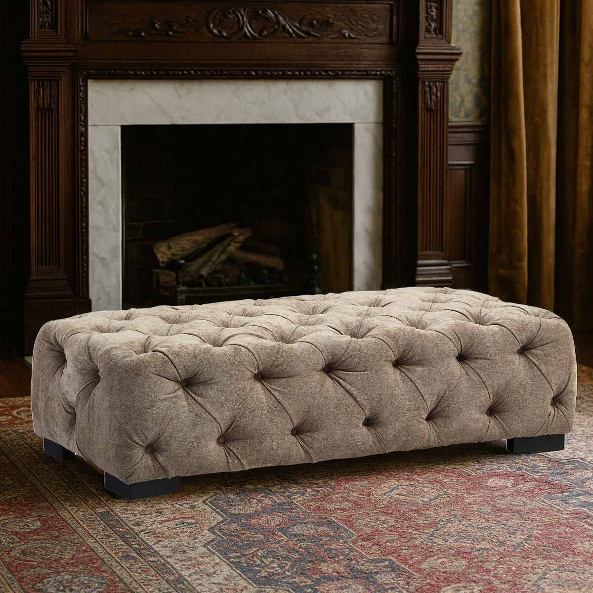 Fenton Natural Fabric Tufted Rectangular Footstool