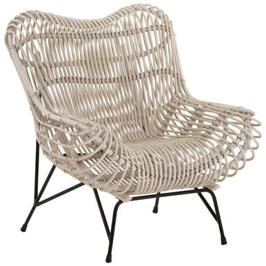 Java White Washed Rattan Curved Chair