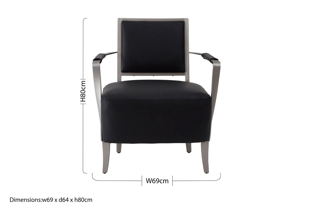 Moda Black Genuine Leather Armchair with Stainless Steel Frame