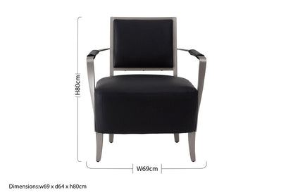 Moda Black Genuine Leather Armchair with Stainless Steel Frame