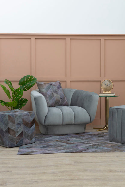 Grey Leather Chevron Pouffe | Safira