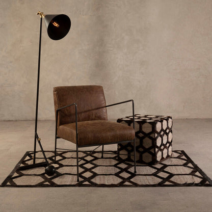 Safira Genuine Grey Leather Patchwork Pouffe