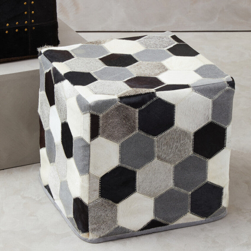 Safira Leather Patchwork Pouffe