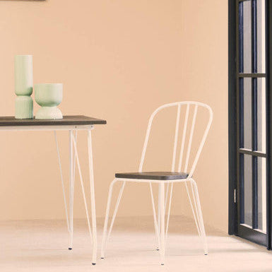 District White Metal Frame with Elm Wood Dining Chair