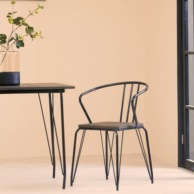 District Black Metal And Elm Wood Armchair