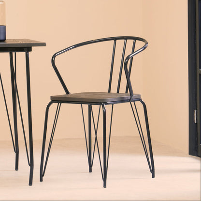 District Black Metal and Elm Wood Armchair with Hairpin Legs