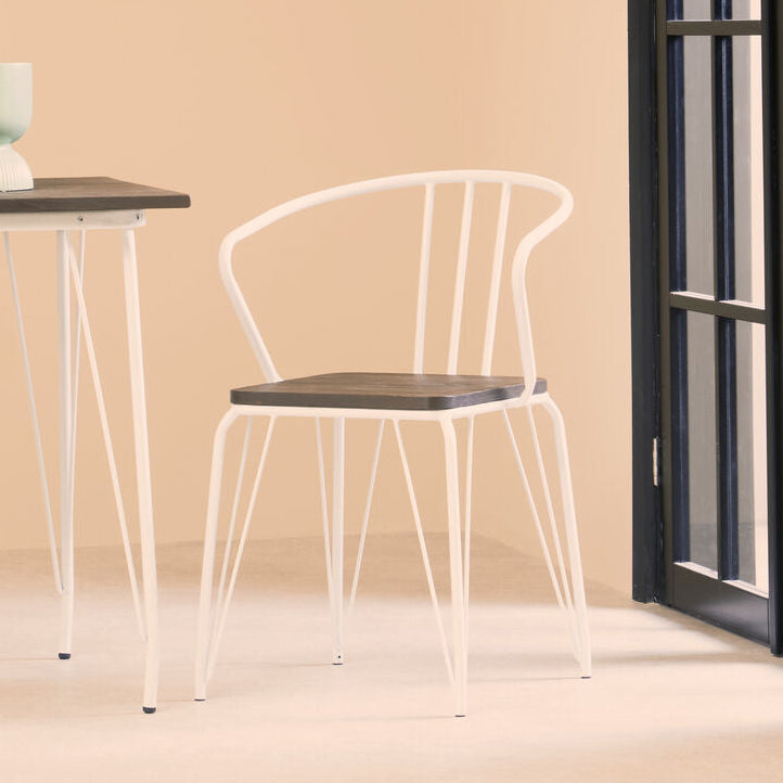 District White Metal and Elm Wood Armchair with Hairpin Legs