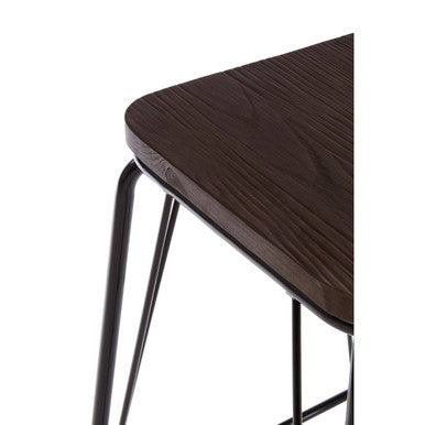 District Black Metal And Elm Wood Stool