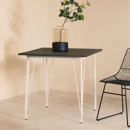 White Metal Legs and Brown Elm Wood Top Square Dining Table | District