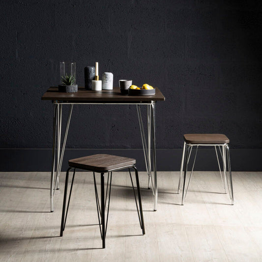 District Chrome Metal And Elm Wood Table