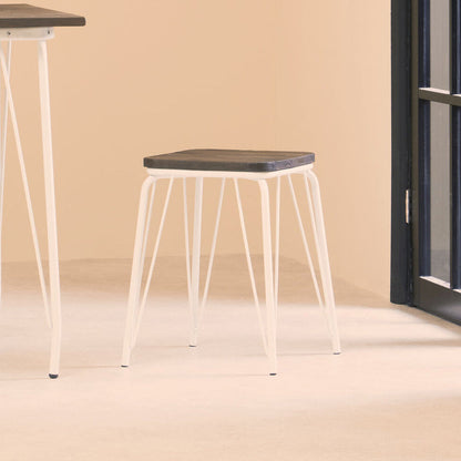 District White Wood Stool with Metal Legs