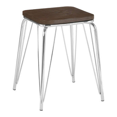 District Chrome Metal And Elm Small Wood Stool