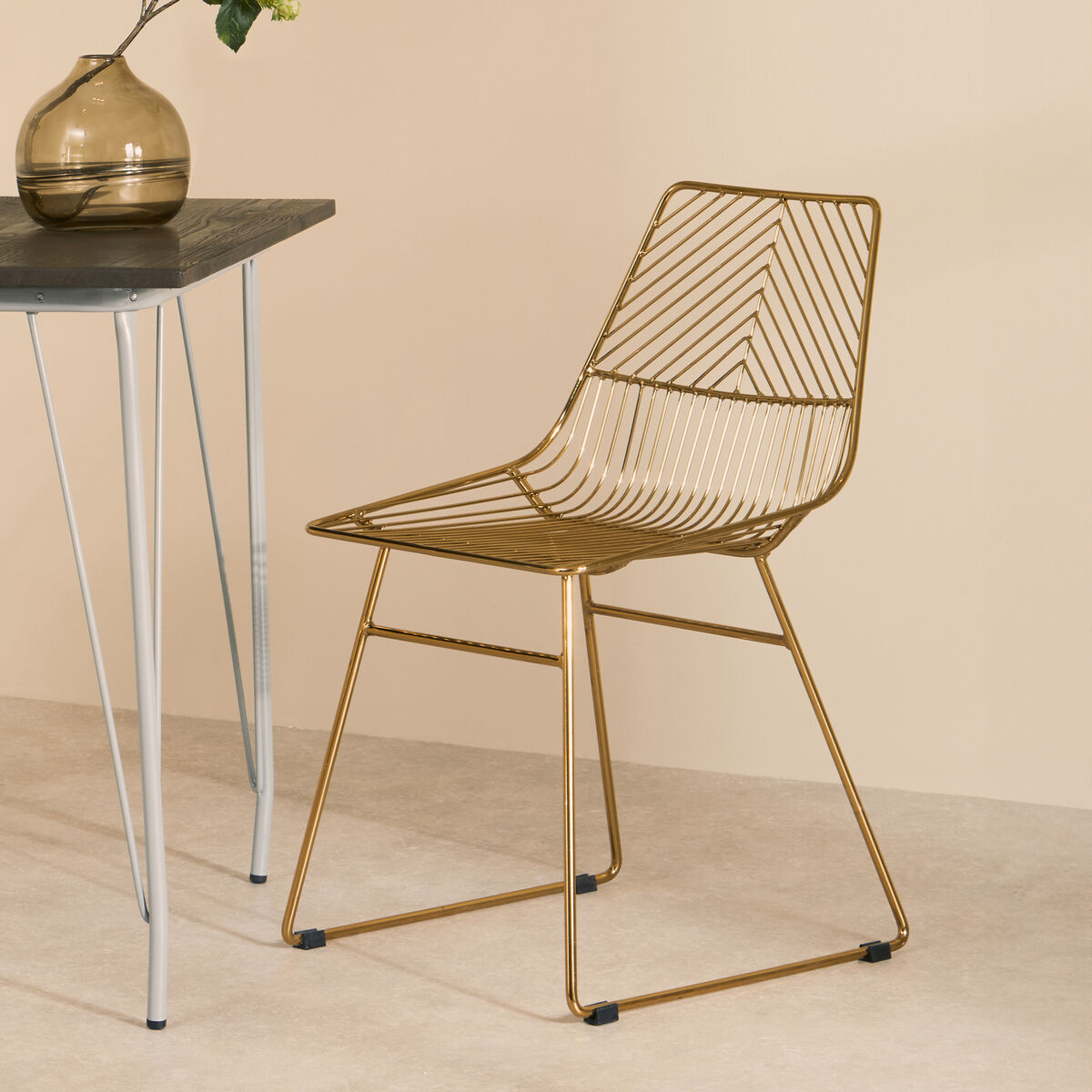 District Small Gold Finish Metal Wire Chair