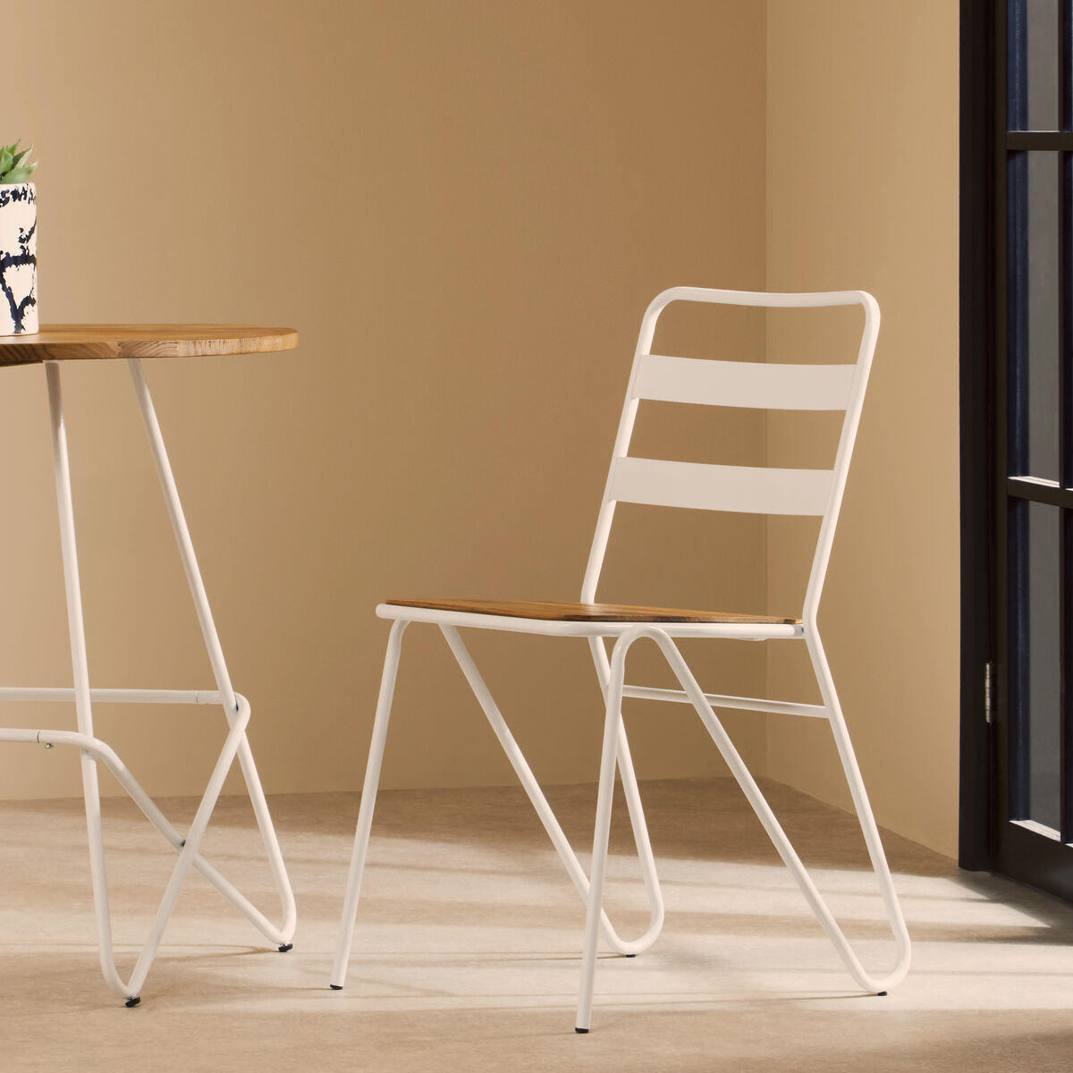 White Metal and Elm Wood Chair | District
