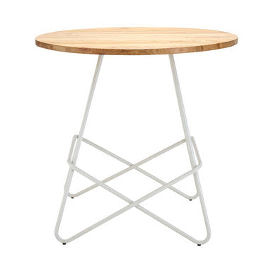 District White Metal and Elm Wood Round Dining Table