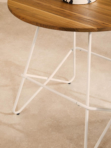 District White Metal and Elm Wood Round Dining Table