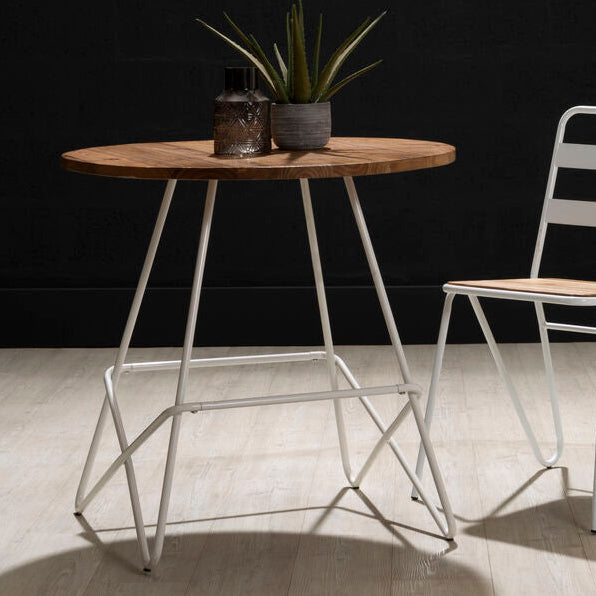 White Metal Legs and Natural Elm Wood Top Round Dining Table | District