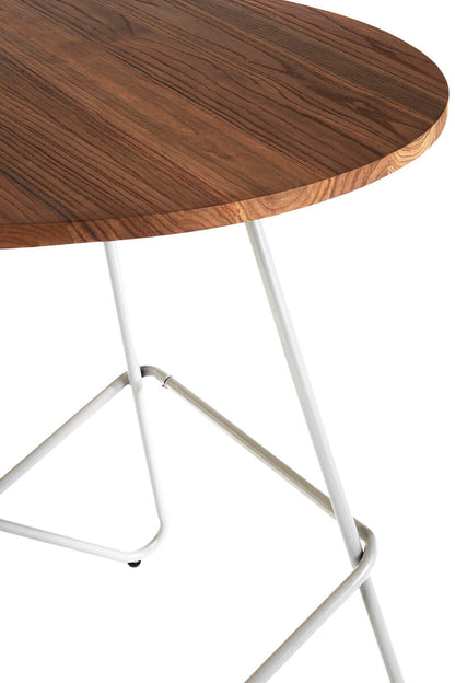 District White Metal and Elm Wood Round Dining Table