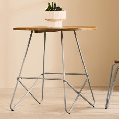 Grey Metal Legs and Natural Elm Wood Top Round Dining Table | District