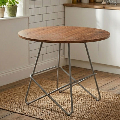Grey Metal Legs and Natural Elm Wood Top Round Dining Table | District