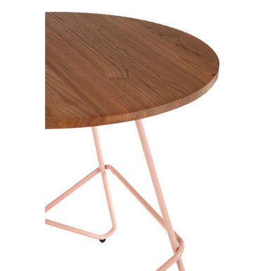 District Pink Metal And Elm Wood Round Dining Table