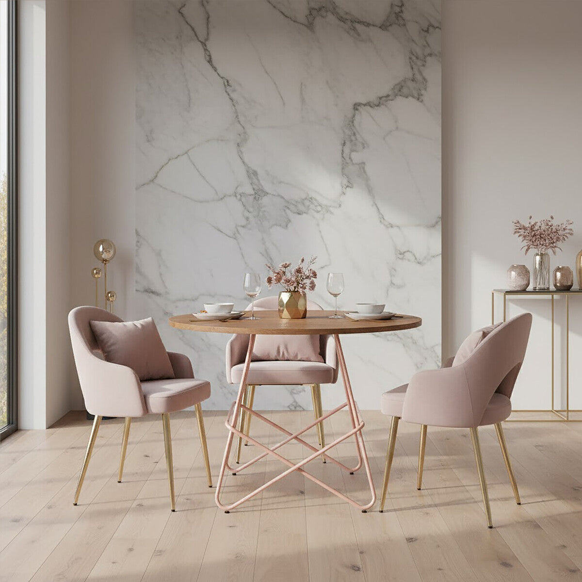 Pink Metal Legs and Natural Elm Wood Top Round Dining Table | District