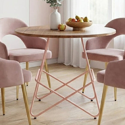 Pink Metal Legs and Natural Elm Wood Top Round Dining Table | District