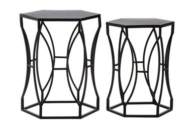 Avantis Set of 2 Black Metal Hexagon Side Tables
