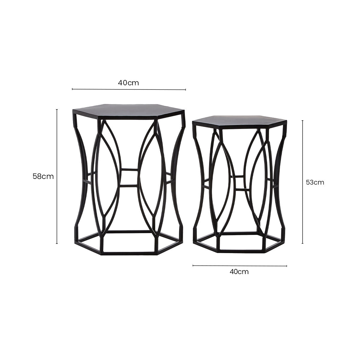 Avantis Set of 2 Black Metal Hexagon Side Tables