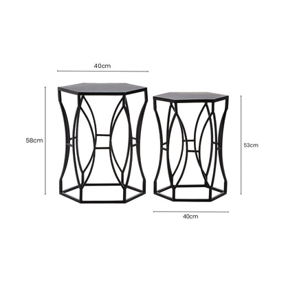 Avantis Set of 2 Black Metal Hexagon Side Tables