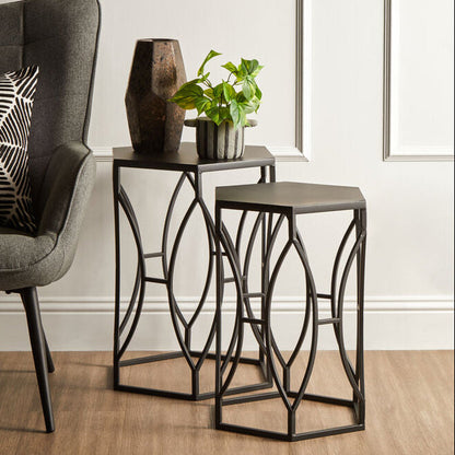Avantis Set of 2 Black Metal Hexagon Side Tables