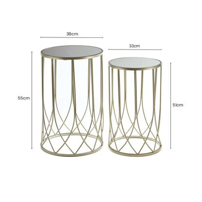 Avantis Set of 2 Mirror Top Champagne Side Tables