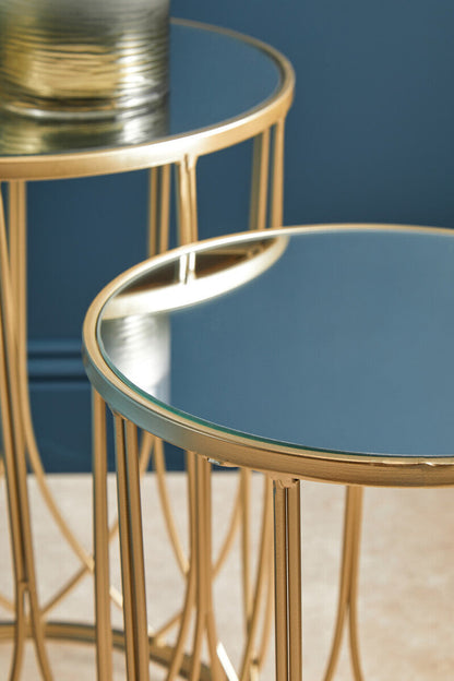 Avantis Set of 2 Mirror Top Champagne Side Tables
