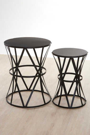 Avantis Set Of 2 Cross Design Black Side Tables