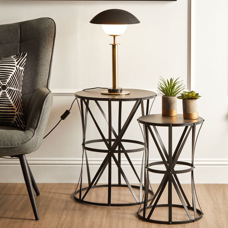 Avantis Set Of 2 Cross Design Black Side Tables