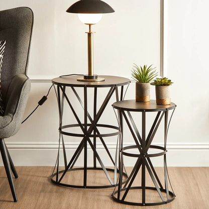 Avantis Set Of 2 Cross Design Black Side Tables