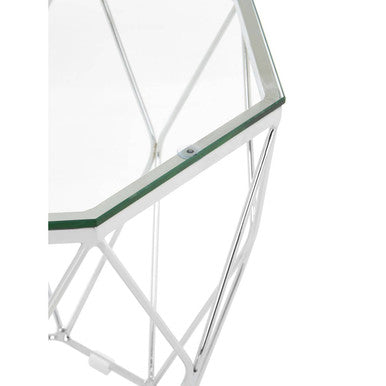 Allure Tempered Glass And Chrome Hexagon End Table